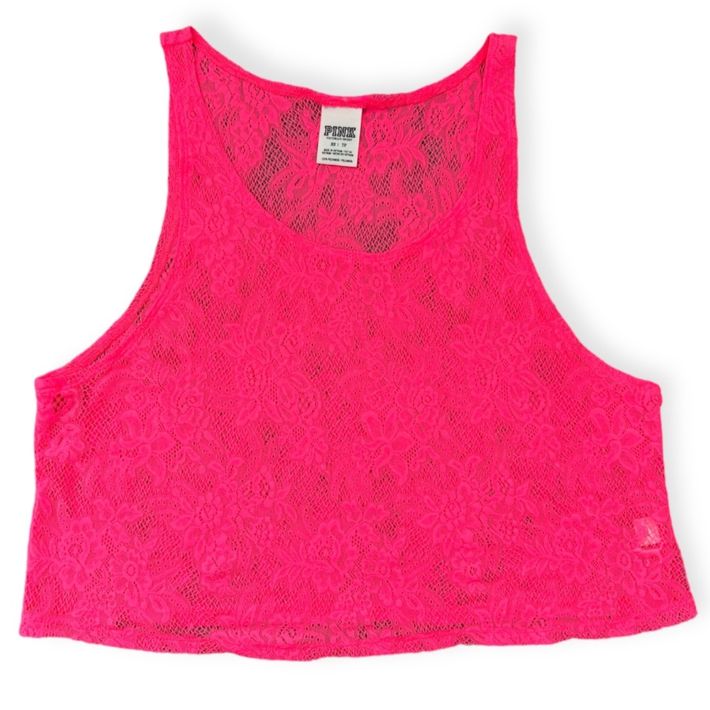 PINK Victoria's Secret Floral Lace Crop Tank Top Pink Women's Size X-Small